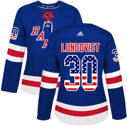 Adidas Rangers #30 Henrik Lundqvist Royal Blue Home Authentic USA Flag Women's Stitched NHL Jersey